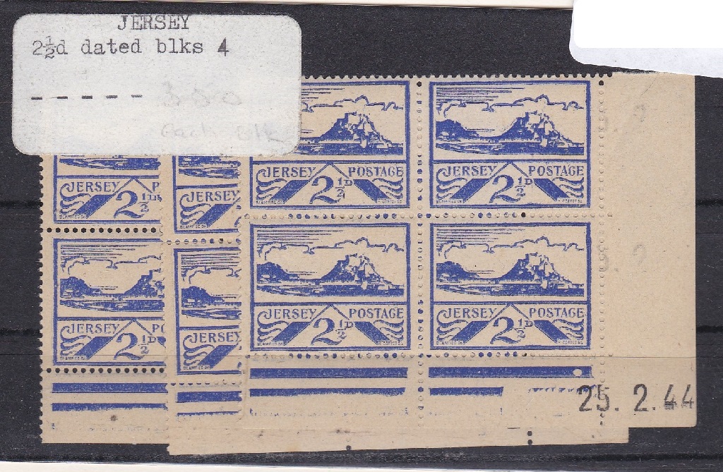 Channel Islands(Jersey) 19444 - 2.1/2d blue, SG7, mint marginal corner block of four, dated in the