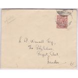 1924-1.1/2d red brown on neat envelope to London with (2) dumb cancels.