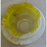 Lamp Shades - (2) white retro and one yellow shade for oil lamp - in good condition