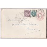 1901 - 'Penny Pink' Stationery Envelope -used Norwood + Rome with 1d,lilac,1887 1/2d,green Jubilee