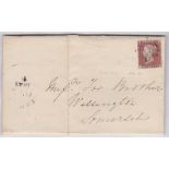 1843-Penny red (TG)-Basal Shift, Plate 33 on envelope to Somerset.