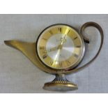 Clock - small Brass Table Clock-Swiss seven Jewels not working, no key.