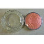 Glass - Trinket box with silver plate lid and pink decorative pattern on top