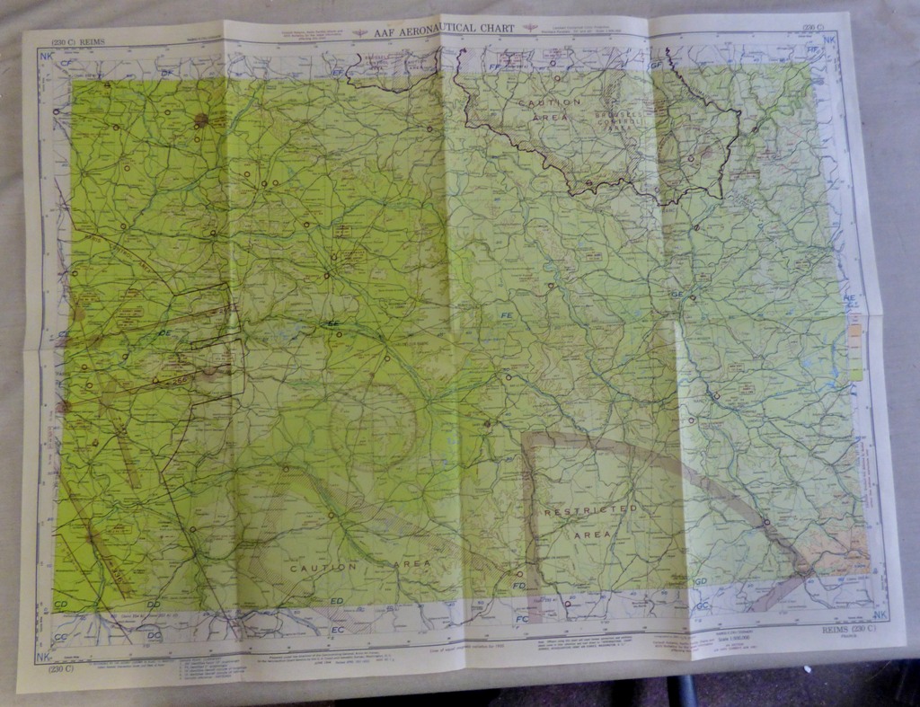 United States Army Air Force Aeronautical chart shows Northern France, scale 1:5000,000, prepared