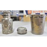 Silver Plate - Silver plated tumbler, pill box and 9cm high flask (with top)