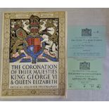 Ticket and Booklet - Of the Coronation of Their Majesties King George VI & Queen Elizabeth 12th