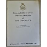programme - form and order of service for the Dedication of HMS Endurance - Conducted by Reverend