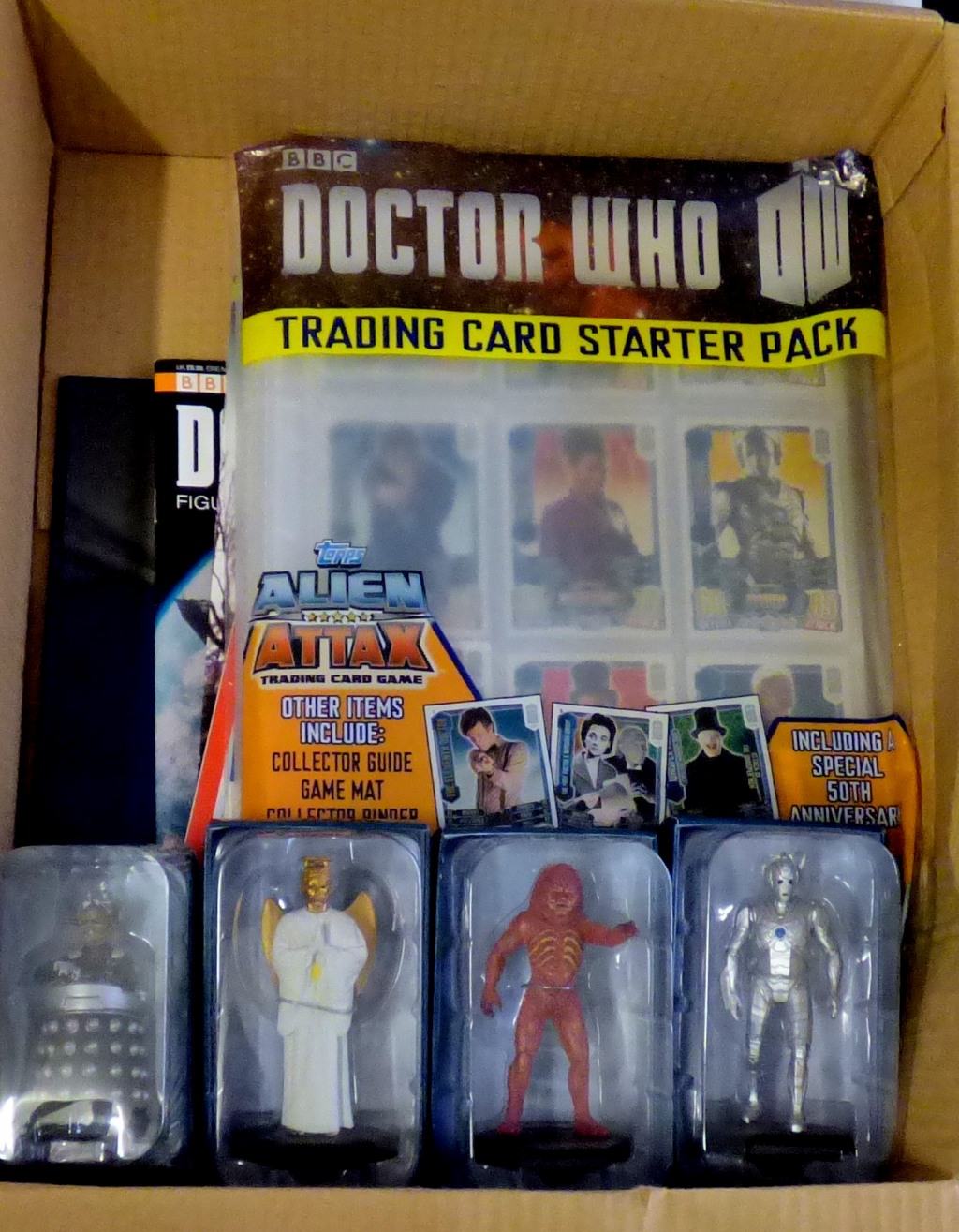 Dr Who - (4) Figures + Sticker Album and stickers - Davros HT766-Cyberman ANN2944-Heavenly Host