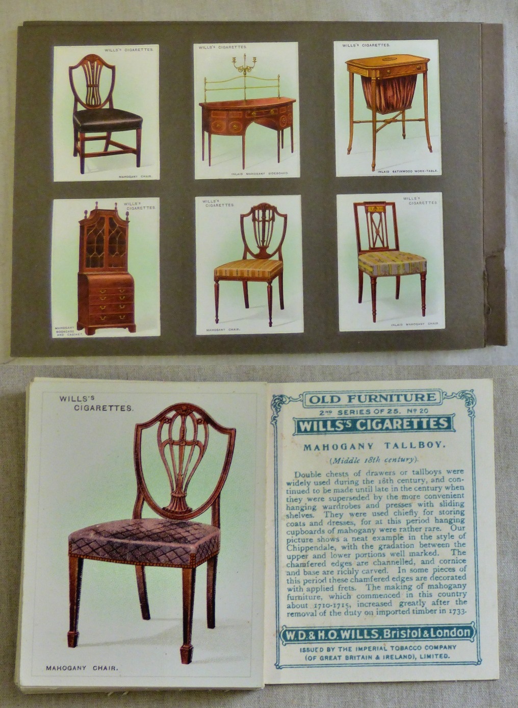 W D & H O Wills Ltd Old Furniture 1st Series 1923 set L25/25 EX; Old Furniture 2nd Series 1924 ser L