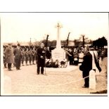 The dedication of the new war memorial in Grouville, France, A real photo - eight and half by six