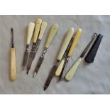 Victorian Manicure Set - A collection of 10 bone-handled toilet utensils including, files,