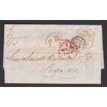 Scotland-1849EL Edinburgh (Bank) to Cognac(France) - on array of three - different paid (PD