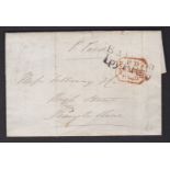 London 1843 -EL Balham to Marylebone with P.Paid in m/s, and Balham/1 py P.Paid W Black on red P.P.D