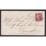 Scotland-1858/79 1d red PL143 on cover SG43/PL143, F.U. From Melrose-London scarce, plate on cover