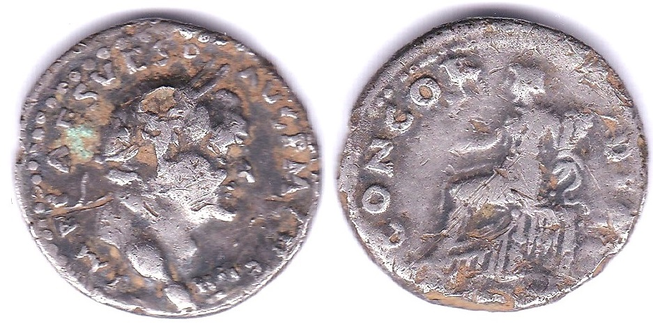 Roman Imperial - Wespasion AD 69-79 - AR denarius - Rev: Concordia -NF chipped on bust possibly