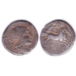 Roman Republic -AR denarius - Roma/victory in Biga - Cn.Fulvius 110/116 bc-scarcer variety with CN