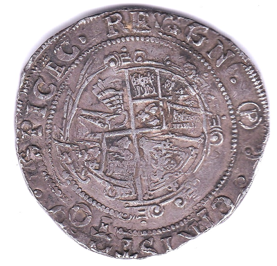 Charles I - Half-crown Tower Mint, m.m P in circle 1643/4-Spink 2778-NVF but badly double-struck - Image 2 of 3