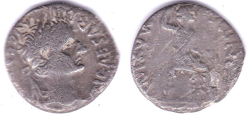 Roman Imperial Tiberius 14-37 A.D - AR denarius Rev Livia Seated - Pont Max (The Tribute Penny)-
