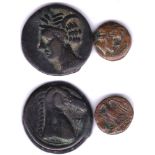 Ancient Greece -Zeugitania -Carthage 2nd half of third century B.C. AE18 Hd of tanit left -Rev: head