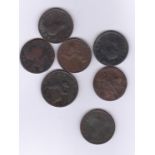 Halfpennies-early copper, George II, George III, Victoria(7)