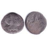Roman Republic -Silver Denarius -L.Rutilius 77 b.c. -AR denarius - Helmeted head of roma -Rev: