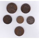 Spain and Sweden coins (6), 1 Peseta 1899 nVF, 5 Centimos 1877OM VF, Sweden 1 Or S.M 1761 F, 5 Ore