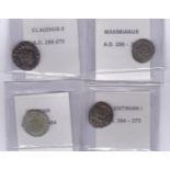 Roman Bronzes Valentinian I-(AD364-375),maximus(AD286-305),Claudius (AD368-270), Gratian(AD367-