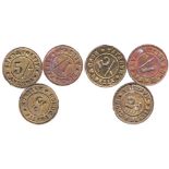 Tokens (Norfolk) - Aylsham Tokens, Bond + pretty-3d,1/-, and 5/-, brass, VF +