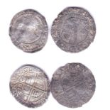 Elizabeth I -Three-farthings 1561 m.m pheon -Spink 2571-together with an Elizabeth I penny 2nd