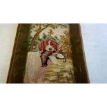 Vintage Book Folder-in brown suede with tapestry of Spaniel Dog holding a Pheasant-in excellent