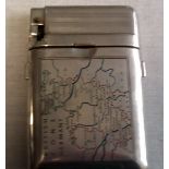 White metal Cigarette case/Petal Lighter-shows a map of Germany and the British occupied zone,