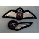 British RAF WWII Cloth Wings and Air Gunner brevet Wing, nice pair.