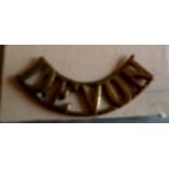 British WWI Devon Regiment Brass Shoulder Title