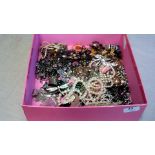 Jewellery-Mixed box of necklaces, brooches, hair slides etc, clean condition plus metal belts and