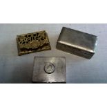 Small Boxes-Brass hinged stamp box - silver plate 2"x2.1/2" box, white metal 1.3/4" x 3" box