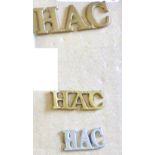 Honourable Artillery Company Brass Shoulder Titles (3) - HAC-Large HAC and smaller HAC -w/m