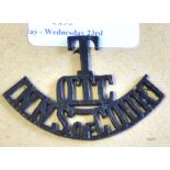 London Regiment Brass Shoulder Title -  Inns of Court T-OTC/Inns of Court- Territorial Officers