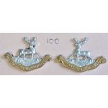 British WWII Bedfordshire & Hertfordshire Regiment Officers Collar Badges (Bi-metal, facing pair)