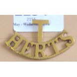 British Shoulder Title Brass - Hertfordshire Territorial Regiment