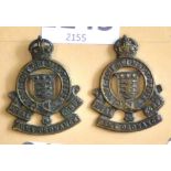 Royal Army Ordnance Corps Collar Badge Pair -KC, Blackened - Pair