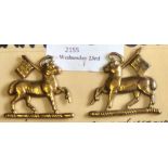 Queens own Royal Regiment (West Surrey) - Brass Collar Badge facing Pair