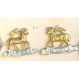 British WWII The Queen's Regiment Officers Collar badges, (Bi-metal)