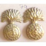 British WWI Royal Northumberland Fusiliers (facing pair) collar badge (Brass, lugs)