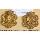 Duke of Cornwallis Light Infantry - Brass Collar Badge Pair