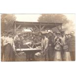 Postcard -Catering Corps WWI - Superb RP of a large group of Butchers in action.