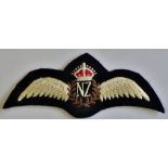 New Zealand Air Force WWII NZ Officers Cloth Pilots Wings, padded brevet, KC.
