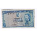 Rhodesia 1964-10/- blue, pick 24-VG/Fine