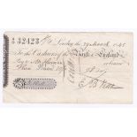 Cheques 1845 Bank of England - London, used bearer, black on white.