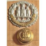 British WWII Northamptonshire Regiment Cap Badge (Bi-metal, slider) with WWI Brass button.