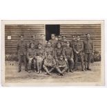 Gloucestershire Regiment WWI Fine group photo outside a barrack hut, NCO's and their Dog! Photo